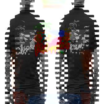 旗のヤシの木のお土産とフィリピンのヴィンテージメガネザル メンズTシャツ バックプリント - Kawaiitshirt