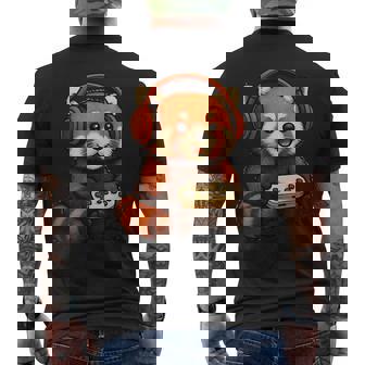 日本のレッサーパンダ ゲーマー アニメ レトロ ビデオゲーム ヴィンテージ メンズTシャツ バックプリント - Kawaiitshirt