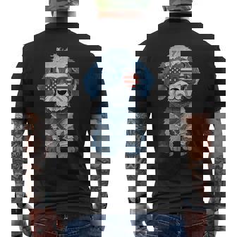 犬 柄 デニム パッチワーク アート メンズTシャツ バックプリント - Kawaiitshirt