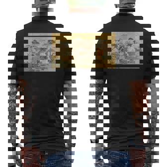 狸 狐 屏風絵 日本画 たぬき きつね メンズTシャツ バックプリント - Kawaiitshirt