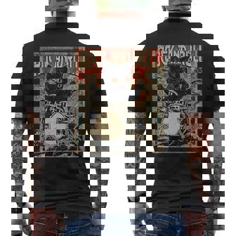 猫 演奏 ドラム ロック オン ヴィンテージ ロック ドラマー 猫 長袖tシャツ メンズTシャツ バックプリント - Kawaiitshirt