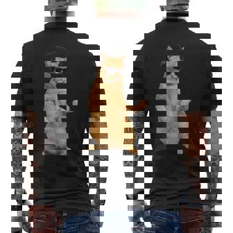 猫エアギター メンズTシャツ バックプリント - Kawaiitshirt