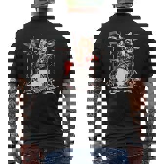 猫太鼓ドラムスティックかわいい猫と音楽 メンズTシャツ バックプリント - Kawaiitshirt