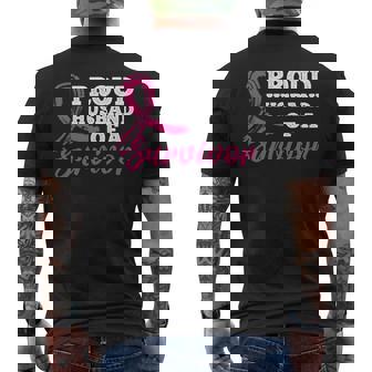 生存者の乳がん啓発の誇り高き夫。 長袖tシャツ メンズTシャツ バックプリント - Kawaiitshirt