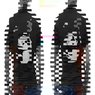 疲れきったバドミントンパンダ 面白いかわいいシャトルコック動物 メンズTシャツ バックプリント - Kawaiitshirt