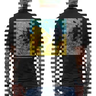 面白いゴッホのひまわり、猫のミーム、黒猫のアート。 長袖tシャツ メンズTシャツ バックプリント - Kawaiitshirt