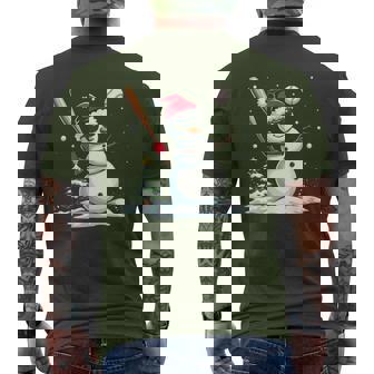 Baseball Christmas Snowman Playing Baseball Xmas Men's T-shirt Back Print | Mazezy