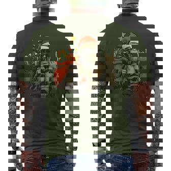 Bigfoot Santa Christmas Tree Rock On Xmas Sasquatch Men's T-shirt Back Print - Monsterry