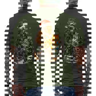 Christmas Bigfoot With Cat And Lights Santa Hat Xmas Men's T-shirt Back Print - Monsterry