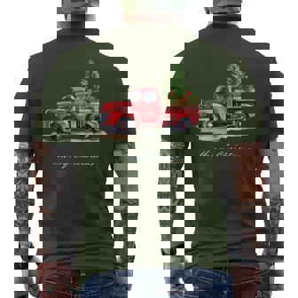 Classic Red Vintage Wagon Truck Christmas Tree Men's T-shirt Back Print | Mazezy