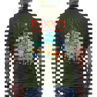 Cute Rudolph The Red Nosed Reindeer Christmas Tree Men's T-shirt Back Print | Mazezy