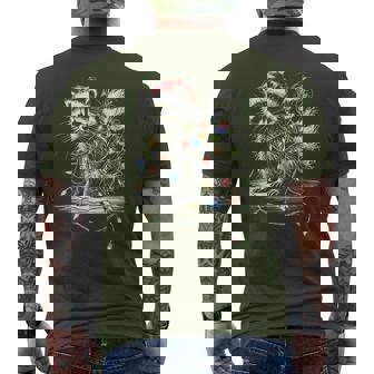 Raccoon Santa Hat Christmas Tree Lights Pajama Men's T-shirt Back Print | Mazezy