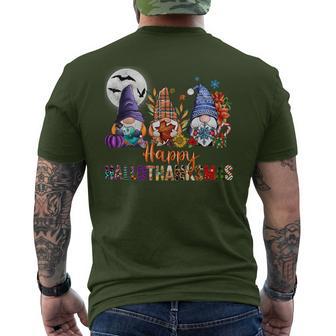 Halloween Thanksgiving Christmas Happy Hallothanksmas Gnome Men's T-shirt Back Print - Thegiftio UK