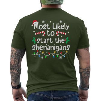 Most Likely To Start The Shenanigans Christmas Matching Men's T-shirt Back Print - Thegiftio UK