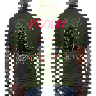 Meowy Christmas Xmas Lights Black Cat Pajamas Family Men's T-shirt Back Print | Seseable CA
