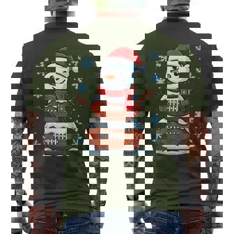 Merry Christmas Football Snowman Pajamas Sports Xmas Men's T-shirt Back Print - Monsterry