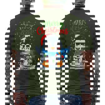 Merry Christmas Penguin Santa Hat Xmas Light Family Matching Men's T-shirt Back Print | Seseable CA