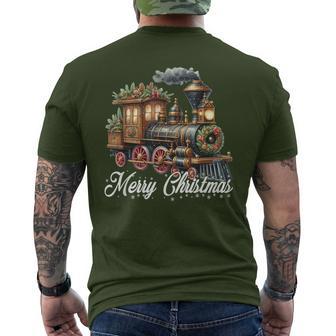 Merry Christmas Steam Train Locomotive Family Pajamas Men's T-shirt Back Print - Thegiftio UK