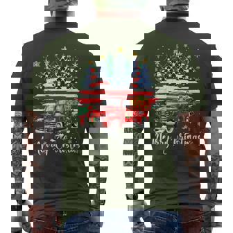 Merry Christmas Vintage Red Truck Us Flag Tree Xmas Men Men's T-shirt Back Print | Mazezy