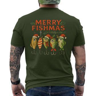 Merry Fishmas Vintage Fishing Christmas Men's T-shirt Back Print - Thegiftio UK