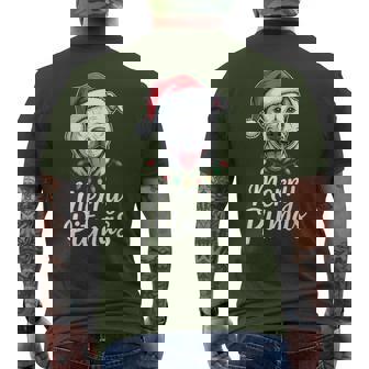 Merry Pitmas Pitbull Dog Christmas Lights Santa Hat Men's T-shirt Back Print - Thegiftio