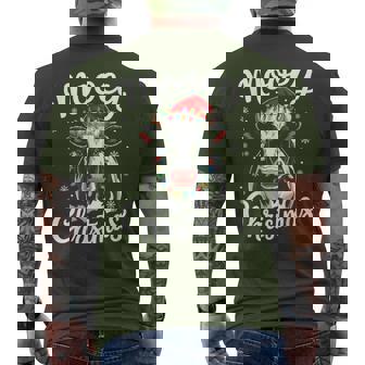 Mooey Christmas Lights Santa Hat Xmas Pajamas Cow Lover Men's T-shirt Back Print | Mazezy