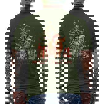 Mooey Christmas Santa Highland Cow Santa Xmas Tree Pajamas Men's T-shirt Back Print - Monsterry