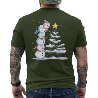 Snowman Merry Christmas Xmas Tree Snow Family Pajama Holiday Men's T-shirt Back Print - Thegiftio UK
