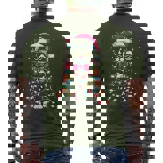 Tuxedo Cat Kitten Santa Hat Christmas Lights Men's T-shirt Back Print - Thegiftio