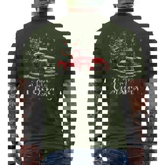 Vintage Red Truck Xmas Tree Merry Christmas Boys Mens Men's T-shirt Back Print - Monsterry