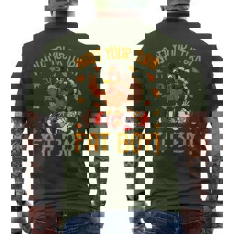 Wait Your Turn Thanksgiving Turkey Santa Christmas Men's T-shirt Back Print - Thegiftio