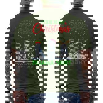 Xmas Santa Hat Reindeer Siberian Husky Dog Christmas Pajama Men's T-shirt Back Print | Mazezy