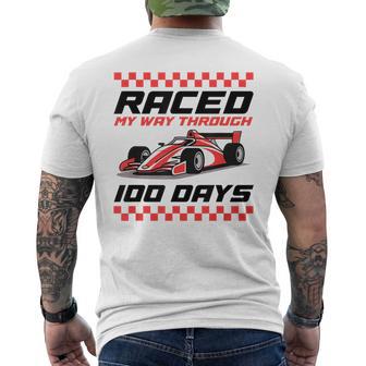 100Th Day Of School100 Days Race Car Raced My Way For Boys Men's T-shirt Back Print - Thegiftio UK