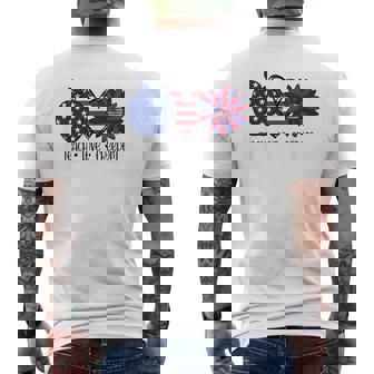 American Flag Teach Love Freedom Preschool Teacher 4th July Men's Back Print T-Shirt | Mazezy