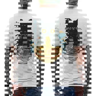 Anime Cat Eating Ramen Retro Kawaii Ramen Cat Men's T-shirt Back Print | Seseable CA