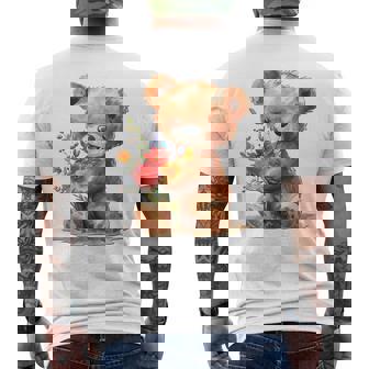 Baby Bear With Flowers Cute Lil Bears Snugglebear Daughter Men's T-shirt Back Print - Thegiftio