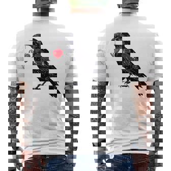 Black Raven Gothic Crow Holding Red Heart Dark Romantic Bird Men's T-shirt Back Print - Thegiftio