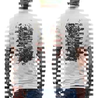 Buck White Tail Deer Hunting Hunter Distressed American Flag Men's T-shirt Back Print - Thegiftio