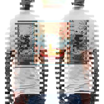 Cat Eating Ramen Anime Men's T-shirt Back Print | Mazezy