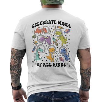 Celebrate Minds Of All Kinds Space Dinosaur School Counselor Men's T-shirt Back Print - Thegiftio UK