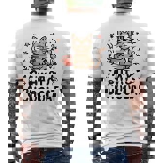 Chat & Chocolat Humour Félin Boisson Chaude Détente T-shirt imprimé au dos - Cadeauxyz