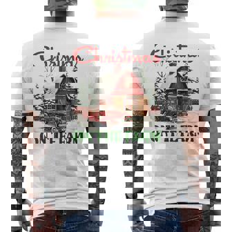 Christmas On The Farm Vintage Red Truck Barn Xmas Men's T-shirt Back Print | Seseable CA