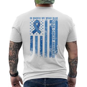 Colon Cancer Awareness Usa Flag In March We Wear Blue Men's T-shirt Back Print - Thegiftio UK