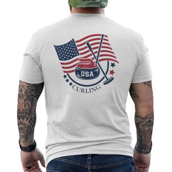 Curling Stone Usa American Flag Curler Broom Sports Gear Men's T-shirt Back Print - Seseable
