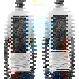 Cute Seal Sea Lion Van Gogh Style Starry Night Graphic Men's T-shirt Back Print - Monsterry