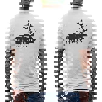 Elk Trees Silhouette Buck Deer Hunting Outdoors Men's T-shirt Back Print - Thegiftio
