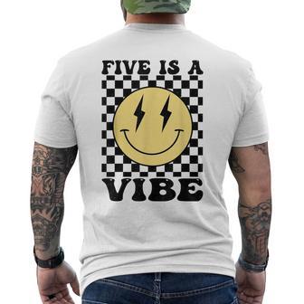 Five Is A Vibe Retro Smile Face 5 Year Old Bday 5Th Birthday Men's T-shirt Back Print - Monsterry
