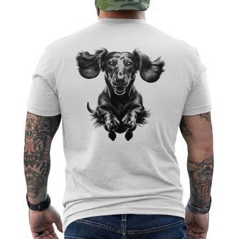 Dachshund In Jump As A Cool Portrait Men's T-shirt Back Print - Thegiftio