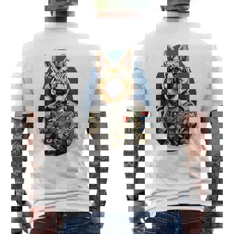 German Shepherd In Military Uniform GSD Pop Art Style Premium Men's Back Print T-Shirt | Mazezy