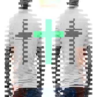 Green Christian Jesus Cross Men's Back Print T-Shirt | Mazezy